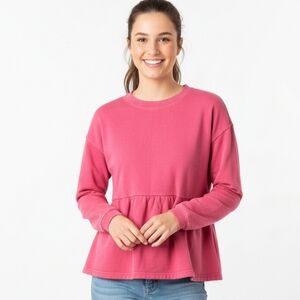 Goodthreads Women's Pink Peplum Sweatshirt Crewneck Top Medium